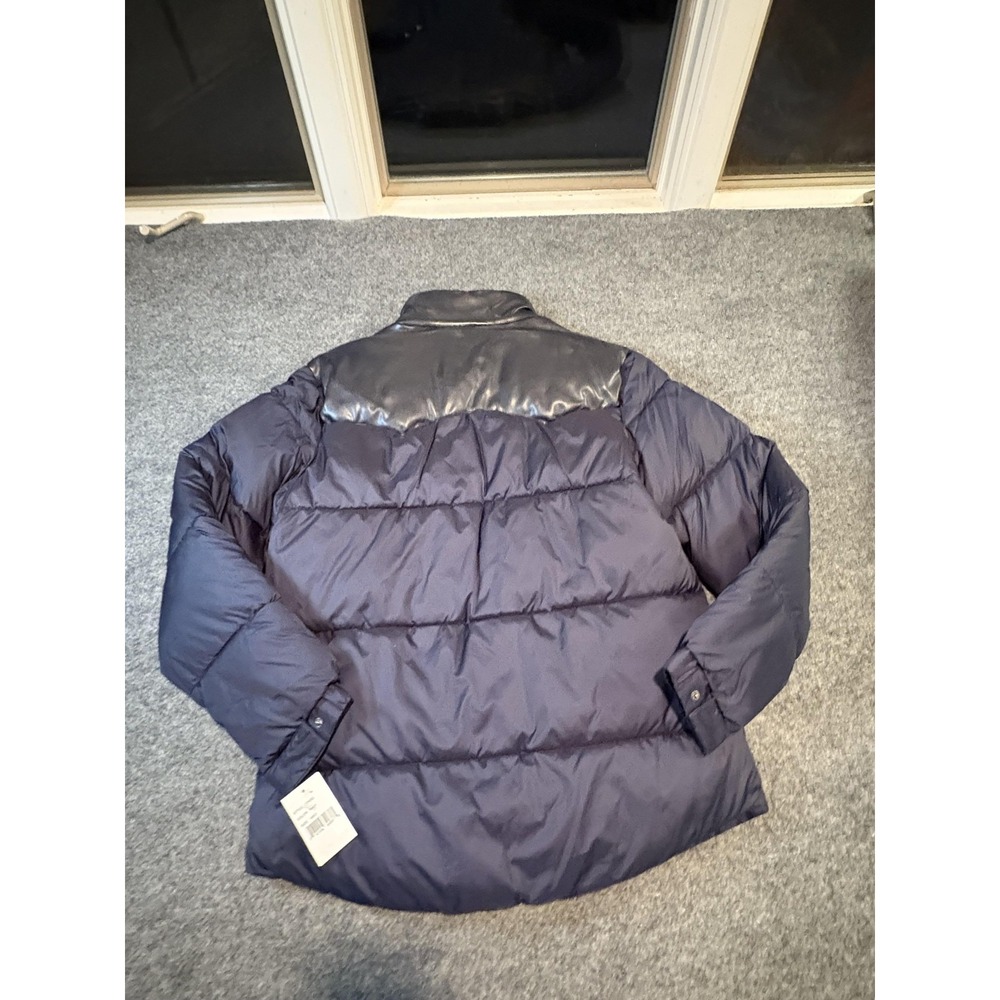 Lucky Brand Jacket Mens Medium Navy Puffer Quilted Faux Leather Yoke Snap Front - Picture 9 of 11